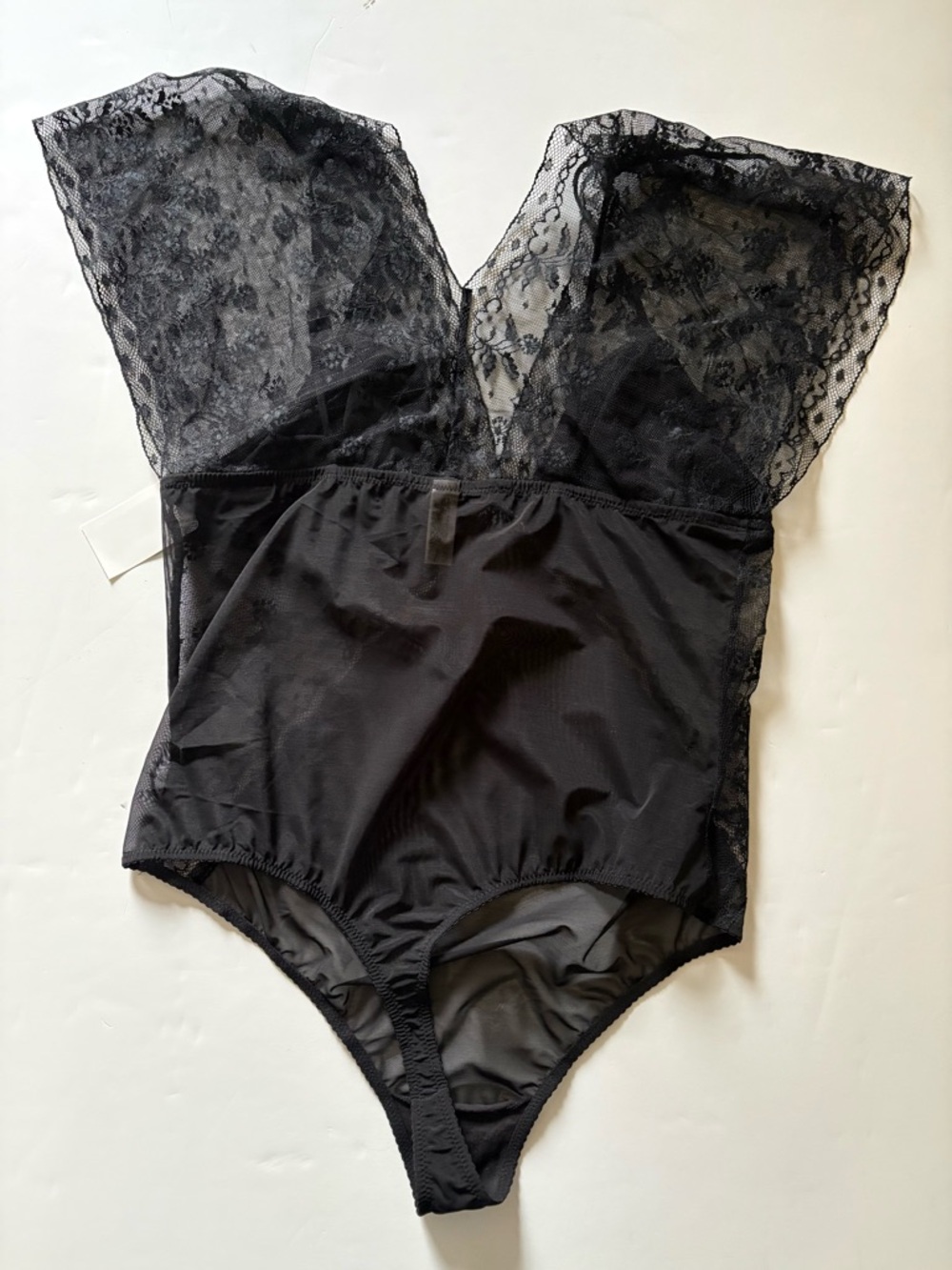 Wacoal Black Sheer Lace Plunge V-Neck Bodysuit - Picture 3 of 9